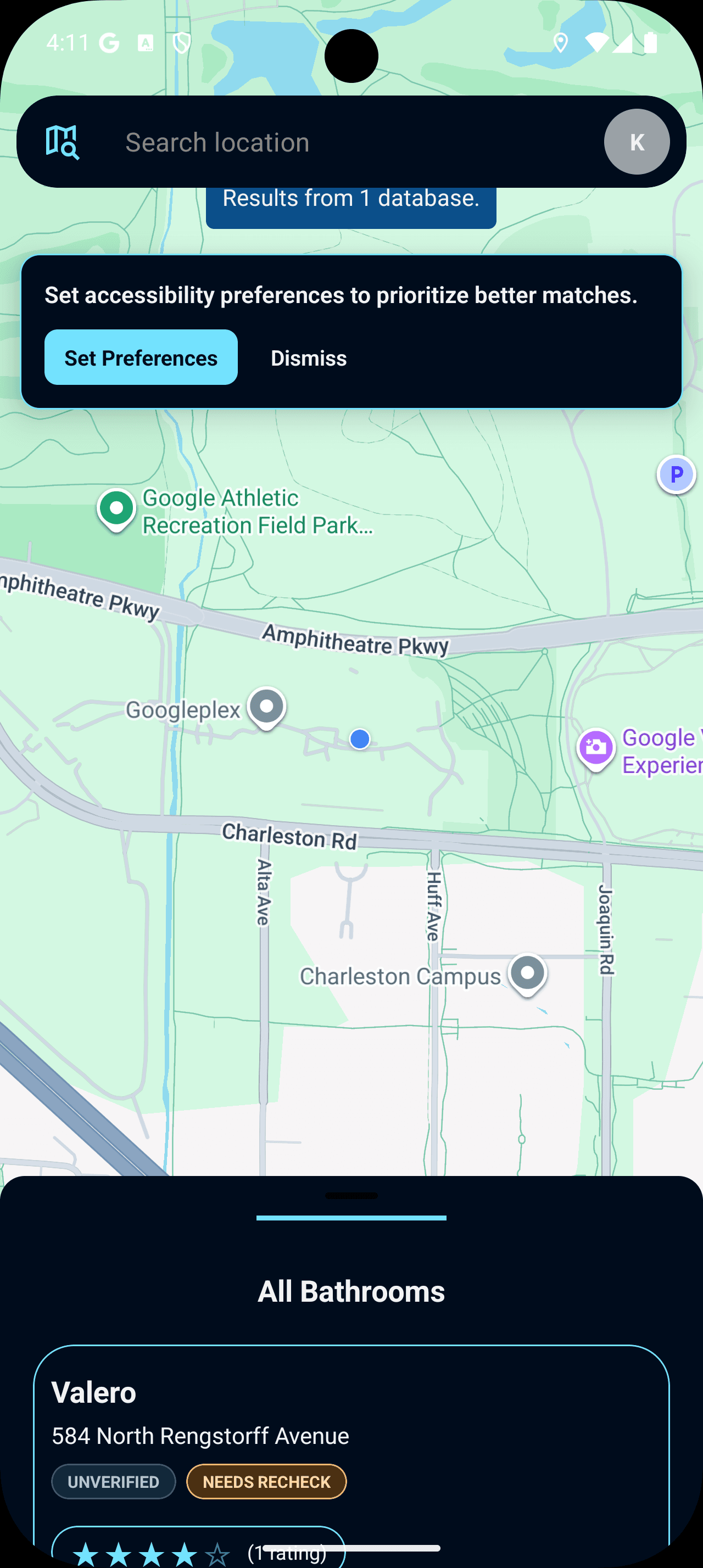 Bathroom Buddy mobile map screen